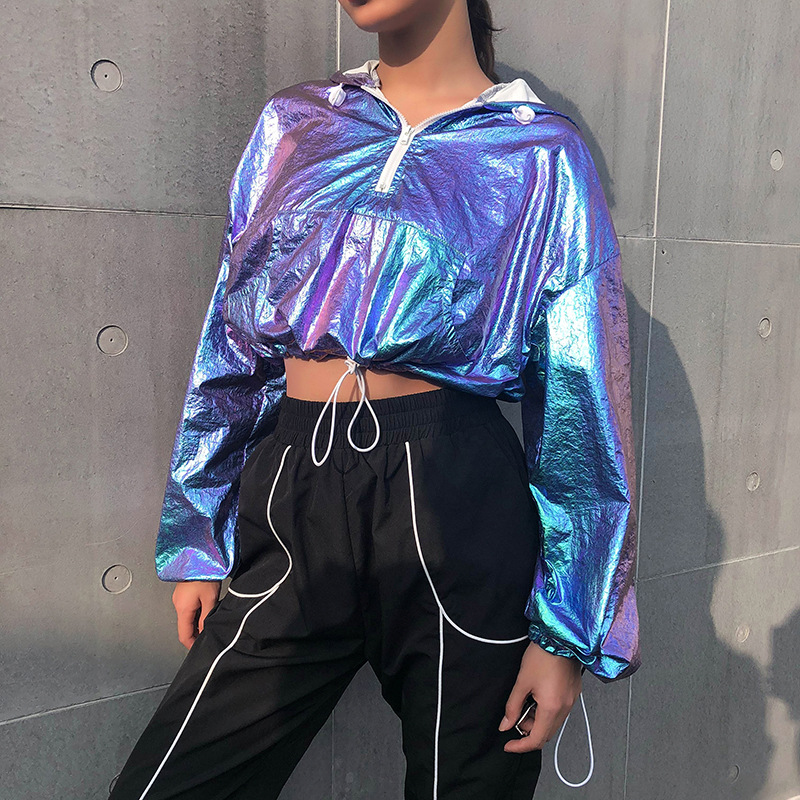 Women Cool Laser Jacket Long Sleeved Short Navel Jackets Drawstring Girl Fashion Sweatshirt Clothing Candy Coat, Blue
Women Cool Laser Jacket Long Sleeved Short Navel Jackets Drawstring Girl Fashion Sweatshirt Clothing Candy Coat, Blue