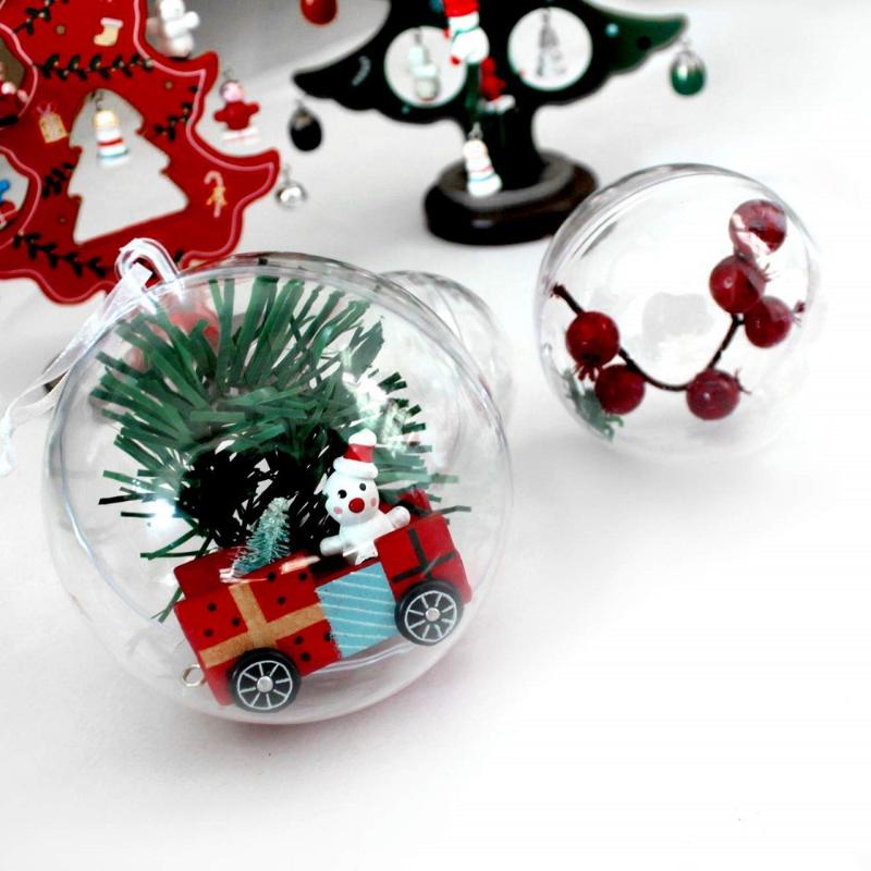 70-140mm 10Pairs Big Christmas Tress Decorations Ball Transparent Open Plastic Clear Bauble Ornament Gift Present Box Decoration