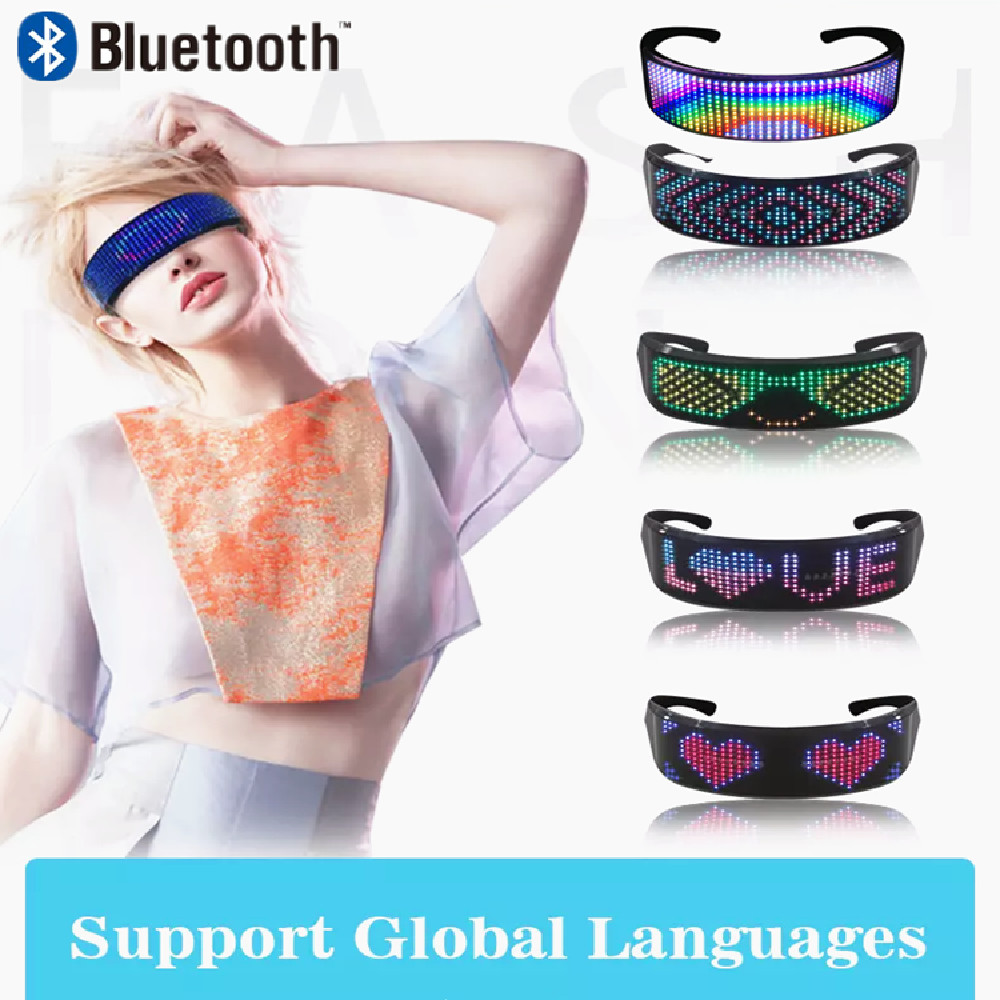 Bluetooth APP Programmable Flash Eyeglasses Frame Colorful Luminous Glasses LED Sunglasses APP Eyeglasses for Party Festival Bar N