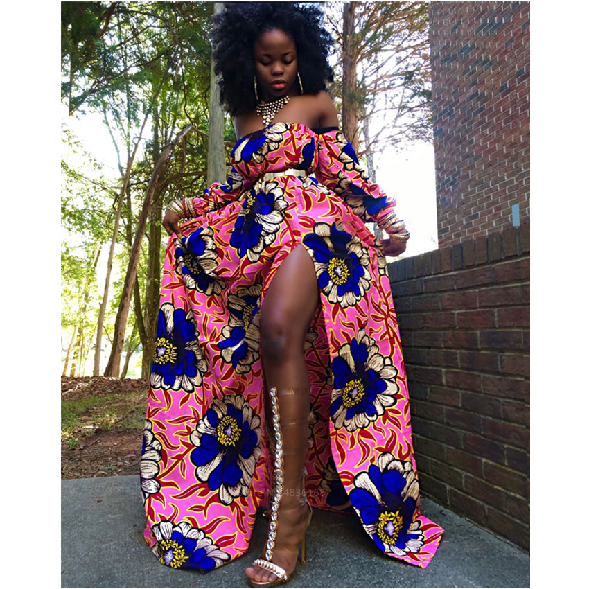African Ladies Clothes 2020 News Shoulder Off Dress Dashiki Print Long Sleeve Maxi Clothing Plus Size African Dresses for Women CX200813