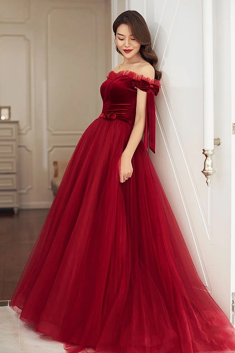 5760 in stock Classic Evening Dresses Cheap Floor Length Princess Style Off Shoulder Prom Party Gowns