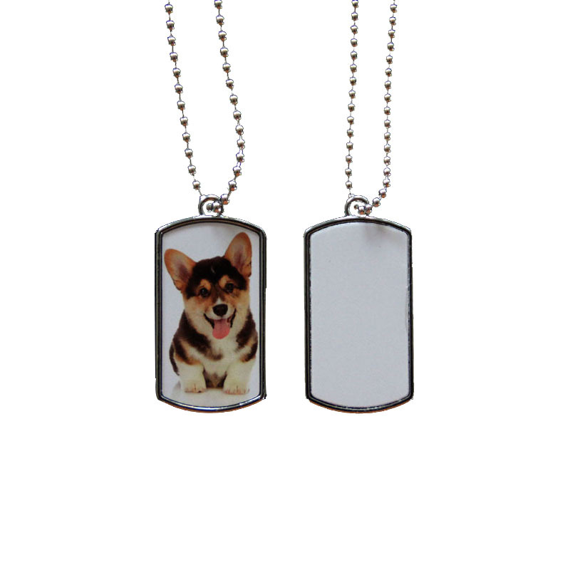 Blank white sublimation dog Stainless steel ID card Puppy Cat identification tag metal pet pendant with chain