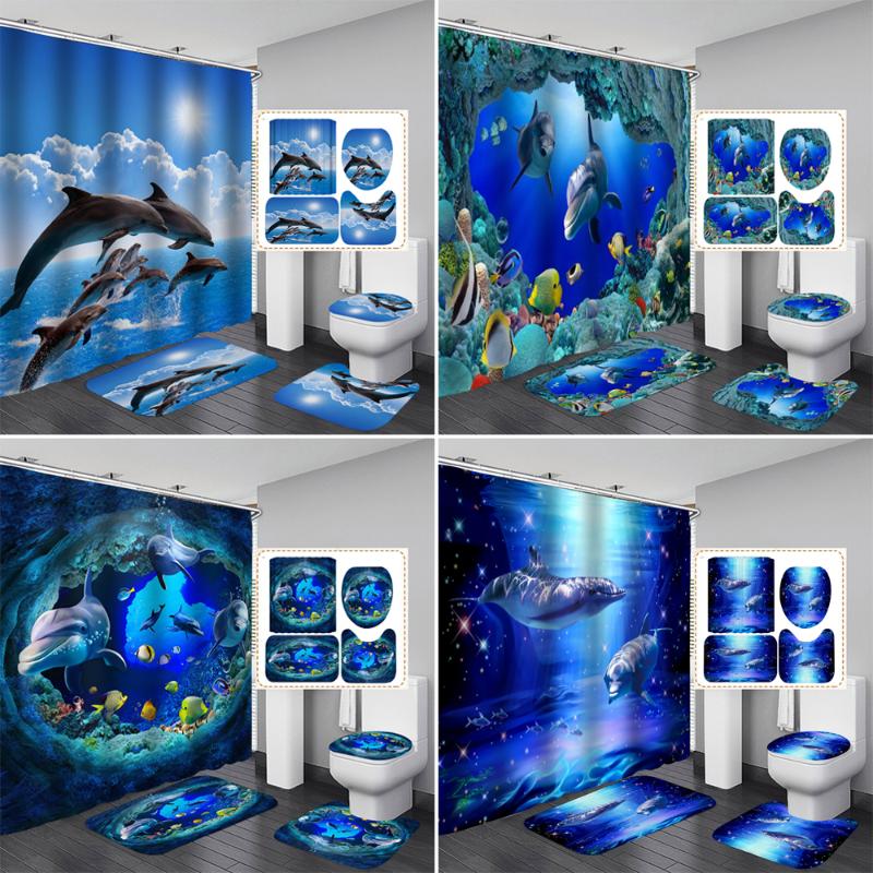 3D Ocean Design Dolphin Waterproof Fabric Bathroom Curtain Shower Curtains Set Anti-skid Rugs Toilet Lid Cover Bath Mat
3D Ocean Design Dolphin Waterproof Fabric Bathroom Curtain Shower Curtains Set Anti-skid Rugs Toilet Lid Cover Bath Mat