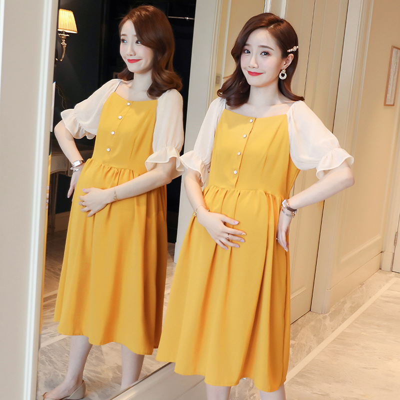 New Summer Maternity Dress Woman Fashion Chiffon Stitching Dresses Pregnant Woman Clothing M-2XL, Yellow
New Summer Maternity Dress Woman Fashion Chiffon Stitching Dresses Pregnant Woman Clothing M-2XL, Yellow