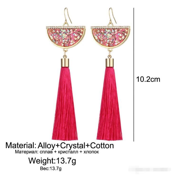 Bohemian Crystal Tassel Earrings Black White Blue Red Green Silk Fabric Long Drop Dangle Tassels Earrings For Women Jewelry Gifts GD556