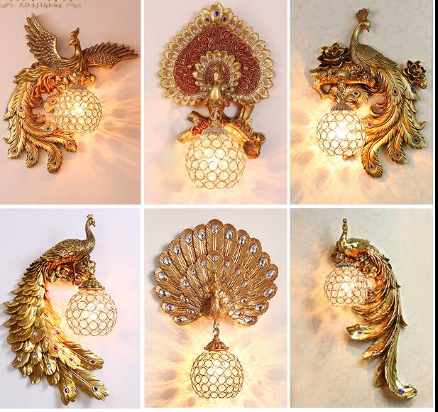 European style peacock wall lamp living room aisle staircase bedroom bedside lamp crystal
European style peacock wall lamp living room aisle staircase bedroom bedside lamp crystal