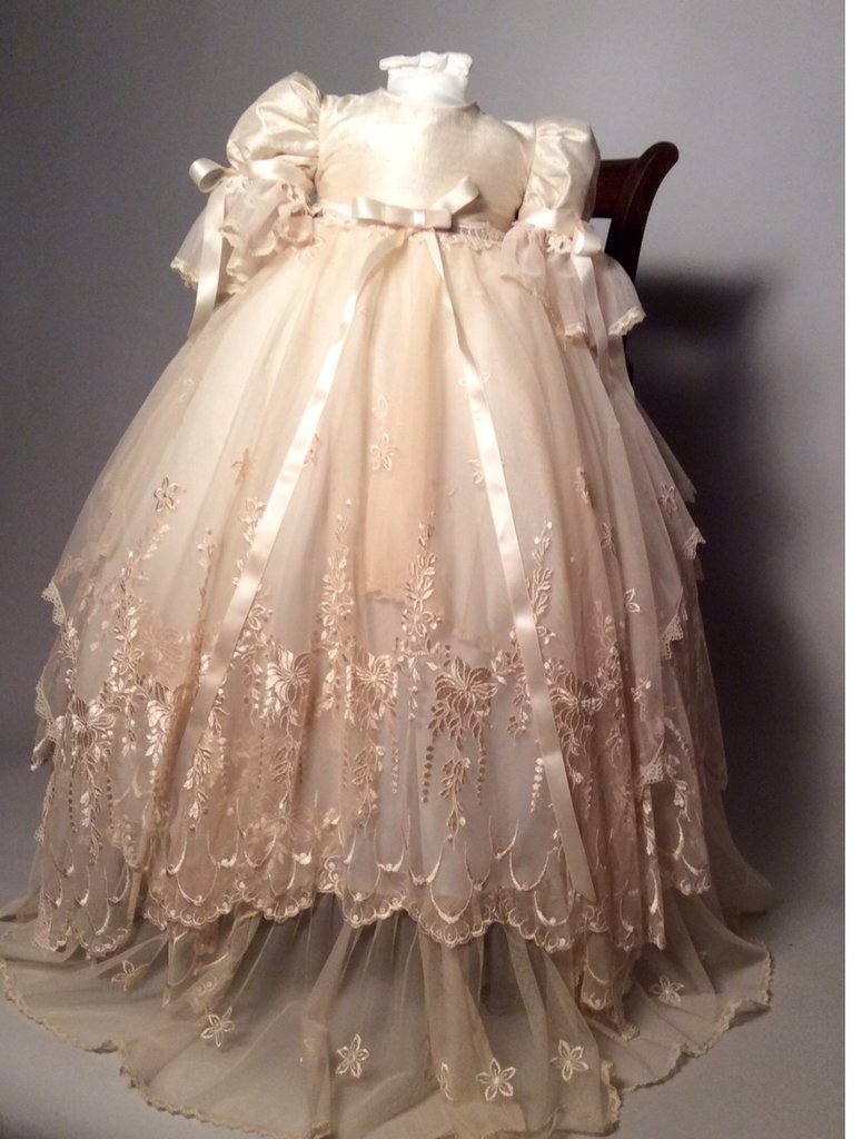 Champagne Gold New 2021 Gown Lace Beaded Baby Girls Baptism Dresses Toddler Infant Christening Dress With bonnet