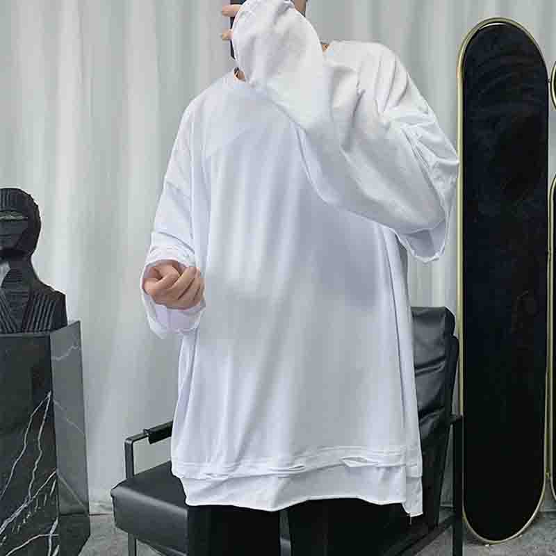 Korean autumn fake two piece tattered sweater ins men' casual solid color versatile loose Hong Kong style simple bottoming shir, Black
Korean autumn fake two piece tattered sweater ins men' casual solid color versatile loose Hong Kong style simple bottoming shir, Black