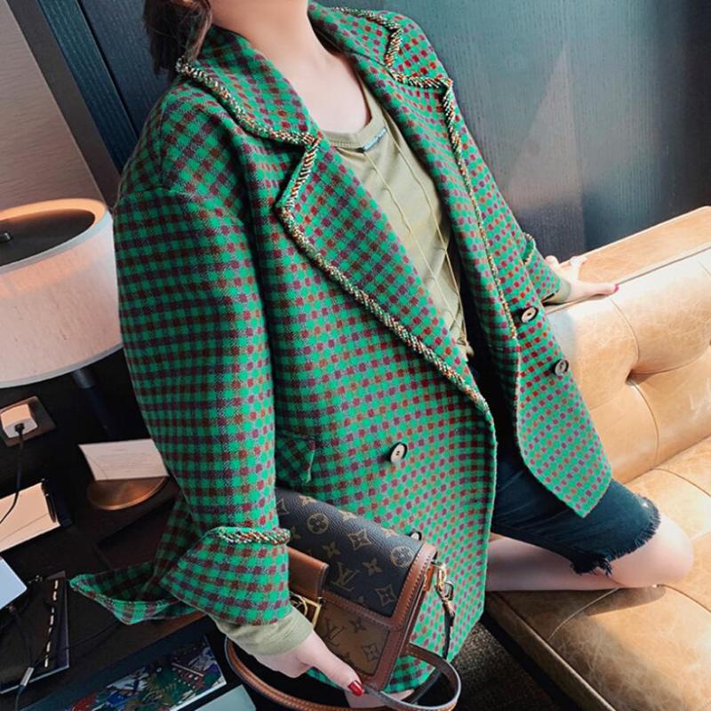 2020 autumn winter Fashion plaid woolen coat women loose double breasted wool blends suit jacket, Green
2020 autumn winter Fashion plaid woolen coat women loose double breasted wool blends suit jacket, Green