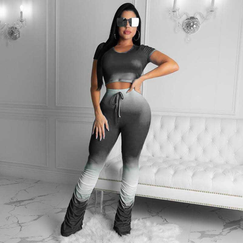 Femmes Designer Survêtements été à manches courtes 2PCS Ensembles Pantalons simple T-shirt Stacked Dégradé de couleur Suits Mode