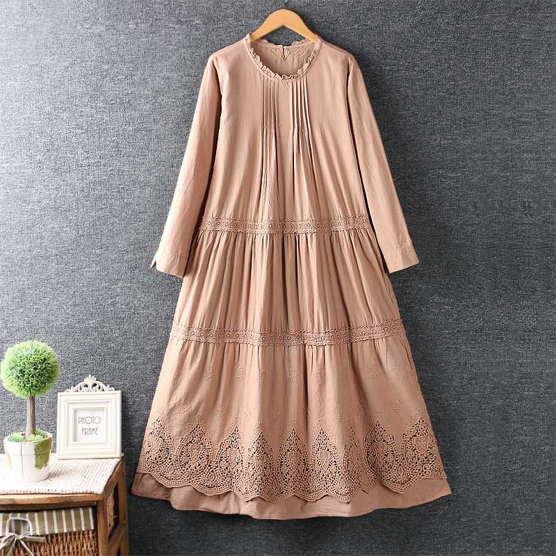 2020 new autumn dress O neck embroidery cotton linen dress solid casual long sleeve loose, Khaki
2020 new autumn dress O neck embroidery cotton linen dress solid casual long sleeve loose, Khaki