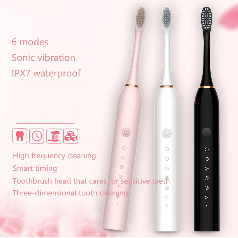 Sonic Electric Toothbrush 6 modes USB Rechargeable Ultrasonic Tooth Brush Adult Waterproof with 4 replacement brush heads
Sonic Electric Toothbrush 6 modes USB Rechargeable Ultrasonic Tooth Brush Adult Waterproof with 4 replacement brush heads