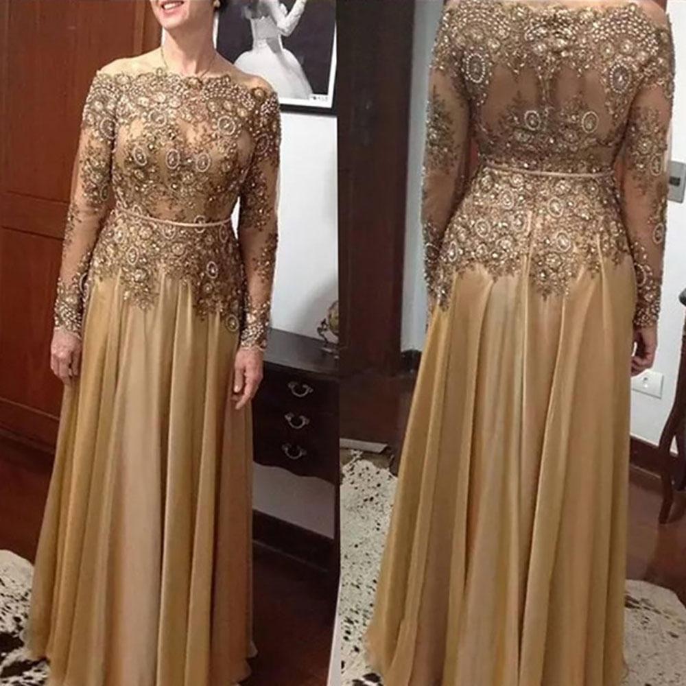 New Customize Off The Shoulder Elegant Evening Gown Dresses Long Sleeves Floral Lace A Line Party Dress Robe De Soiree Formal