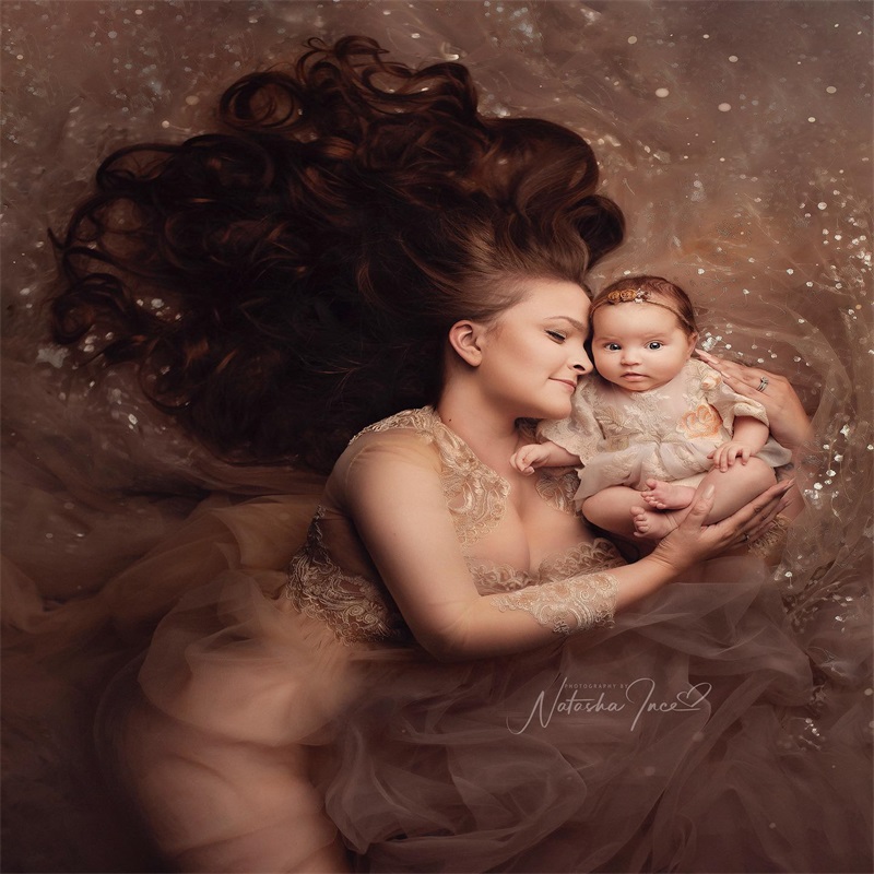 Night Gown Lace Ruched Tulle Bride Sleepwear Robes Long Sleeves Custom Made Pregnant Mother Women Sexy Sleepwear Dresses