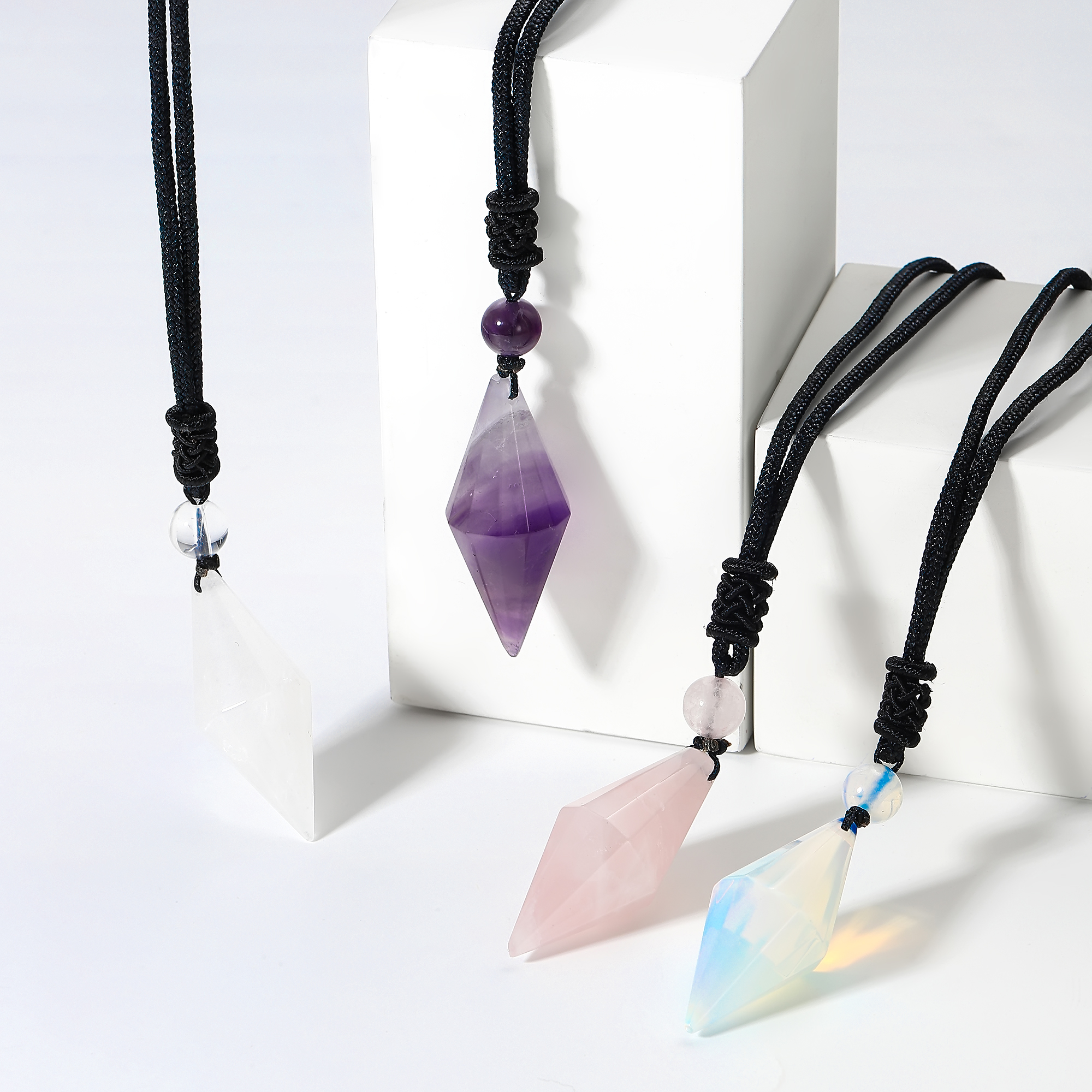Natural Crystal Quartz Hexagonal Cone Pendant Necklace for women Men Double Point Faceted Cut Healing Stone Jewelry
