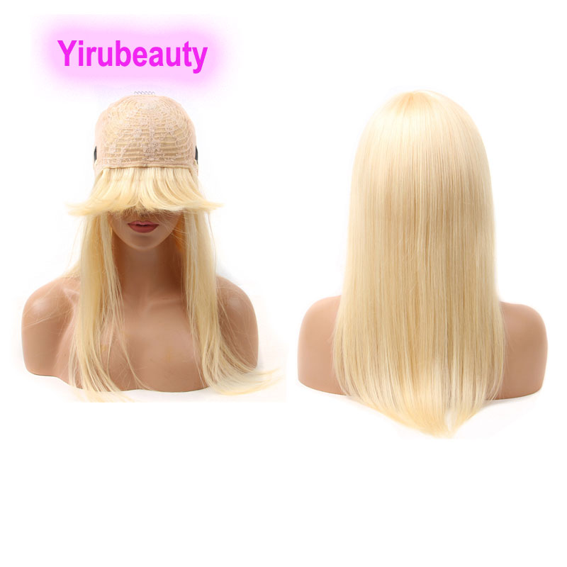 Peruvian 100% Virgin Human Hair Capless Wigs Blonde Color Qi Liu Hai Straight Mechanism Headgear 10-30inch 613# Hair Wigs