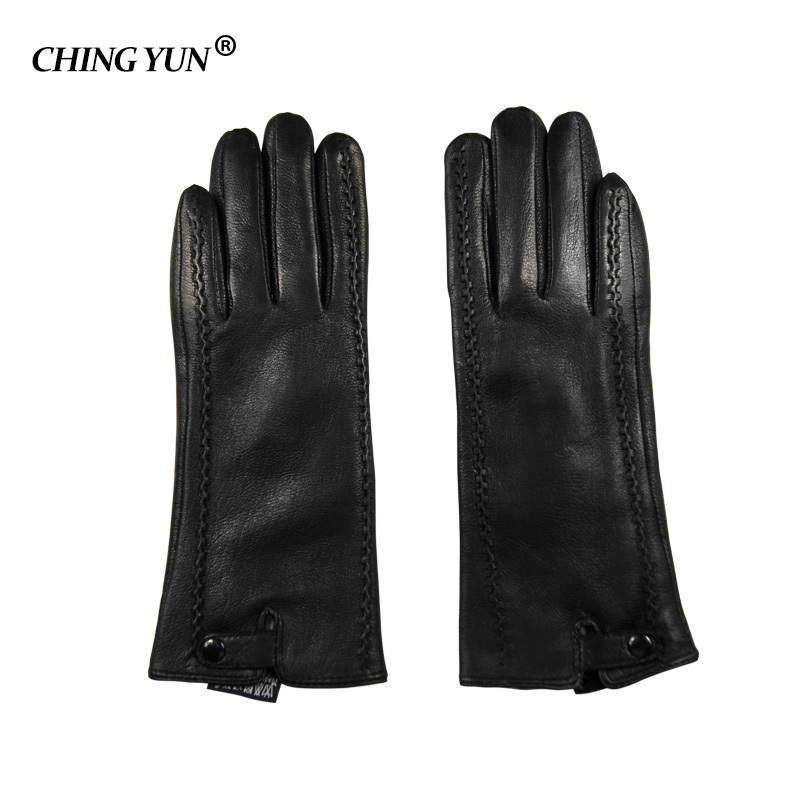 New Women's Gloves Genuine Leather Winter Warm Fluff Woman Soft Female Rabbit Fur Lining Riveted Clasp High-quality Mittens T200819