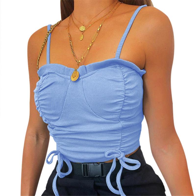 Sexy Ruched Ribbed Spaghetti Strap Short Tank Top Women 2020 Summer Drawstring Sleeveless Blue White Womens Short Camis Top
Sexy Ruched Ribbed Spaghetti Strap Short Tank Top Women 2020 Summer Drawstring Sleeveless Blue White Womens Short Camis Top