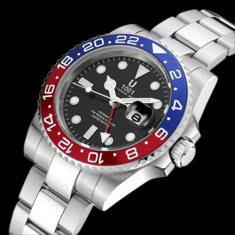 U1001 brand Luxury GMT Ceramic Bezel Mens Mechanical Stainless Steel Automatic 2813 movement watch Self-wind men Watches, Slivery;brown
U1001 brand Luxury GMT Ceramic Bezel Mens Mechanical Stainless Steel Automatic 2813 movement watch Self-wind men Watches, Slivery;brown