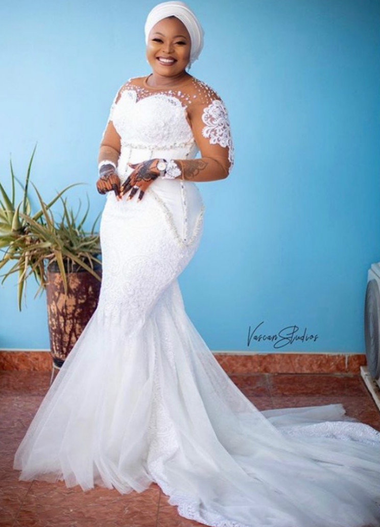 plus size arabic aso ebi lace beaded mermaid wedding dresses sheer neck bridal dresses long sleeves wedding gowns zj044