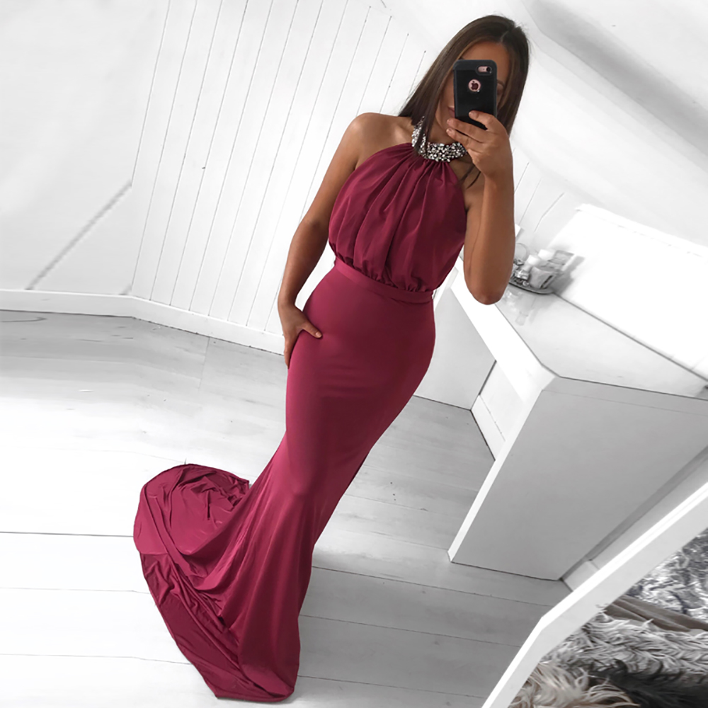 New Customize Evening Dresses Mermaid Halter Neck Beaded Islamic Dubai Saudi Arabic Long Elegant Evening Gown