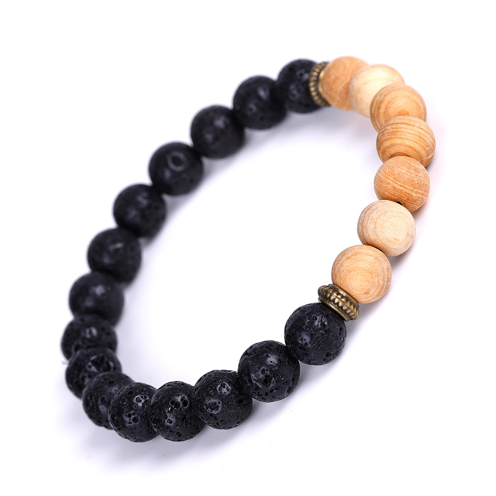 WHOLESALE Natural Ice Crack Agate Beaded Strands Bracelet Volcanic Rock Lava Wooden Beads Essential Oil Diffuser Bracelets Fashion Jewelry
