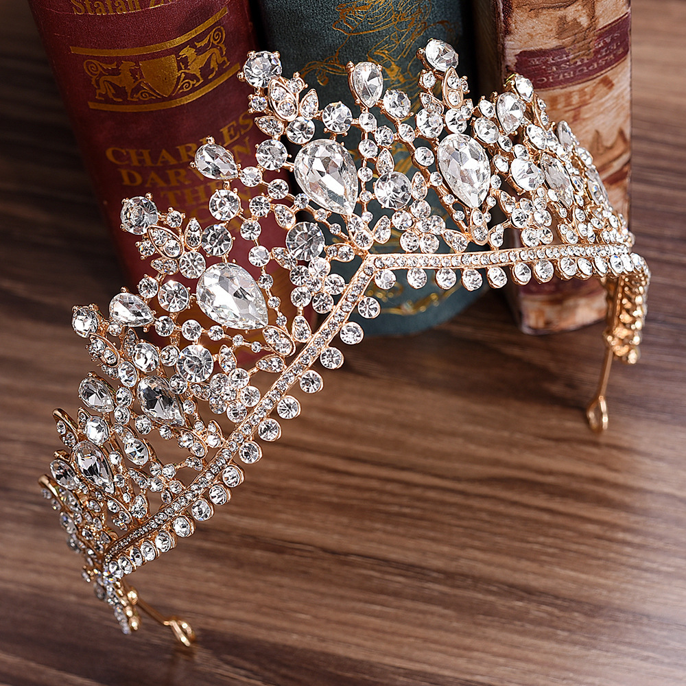 KMVEXO Baroque Rose Gold Pink Crystal Bridal Tiaras Crowns Rhinestone Diadem for Royal Bride Headbands Wedding Hair Accessories Y200807