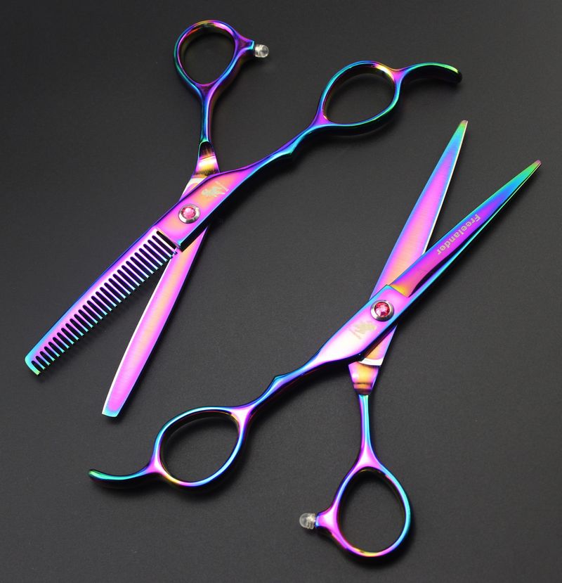 Freelander left hand 6.0 inch cutting/thinning hair scissors golden/rainbow/purple for option free shipping