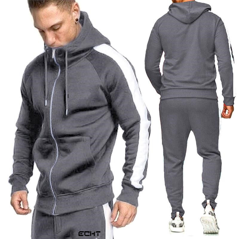 Mens Tracksuits Pure Color Zipper Hooded Running Sport Wear Male Casual Comfortable Sweatsuits Autumn Winter Outfits Free Shipping