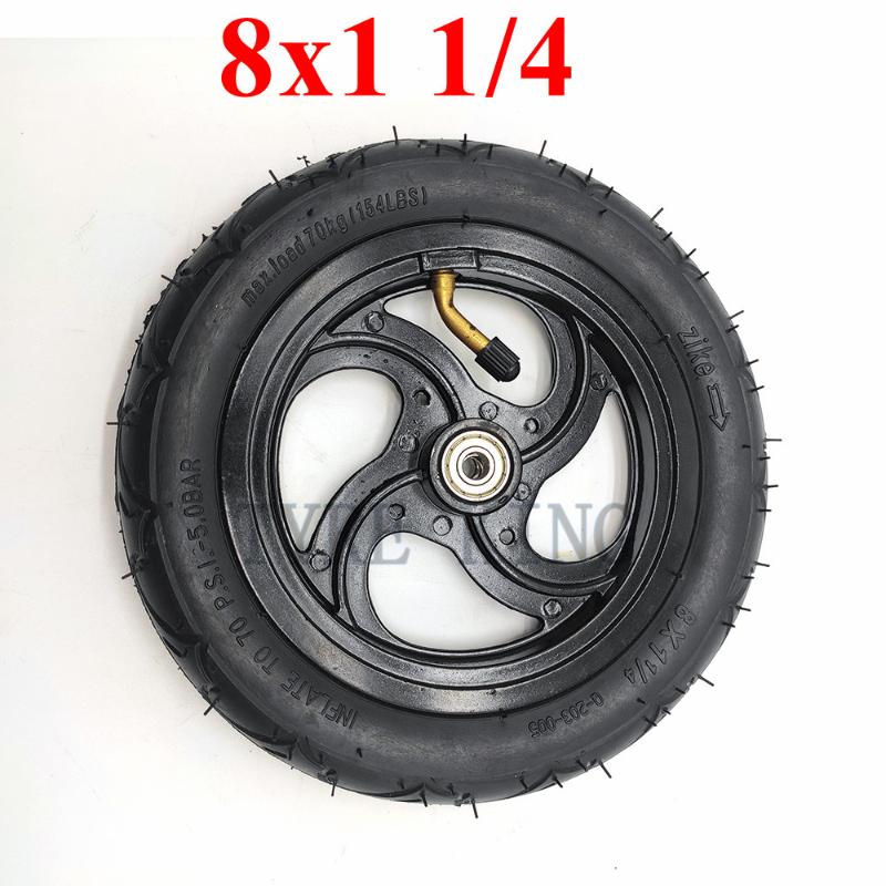 High Quality 8x1 1/4 Inner Tube Outer Tyre with Aluminium Alloy Hub 8 Inch Pneumatic Wheel for Kickscooter Scooter
High Quality 8x1 1/4 Inner Tube Outer Tyre with Aluminium Alloy Hub 8 Inch Pneumatic Wheel for Kickscooter Scooter