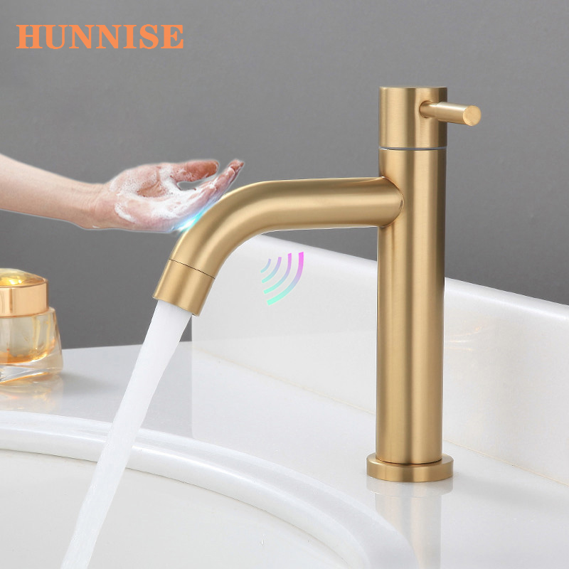 Touch Basin Faucet Brushed Gold Cold Bathroom Mixer Faucet SUS304 Stainless Steel Sensor Bath Smart Touch Basin Faucets
Touch Basin Faucet Brushed Gold Cold Bathroom Mixer Faucet SUS304 Stainless Steel Sensor Bath Smart Touch Basin Faucets