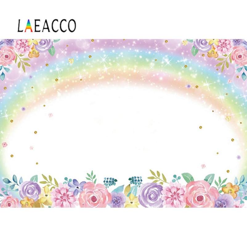 

Laeacco Rainbow Glitter Star Flowers Baby's Birthday Party Customized Poster Photo Background Photography Backdrop Photocall