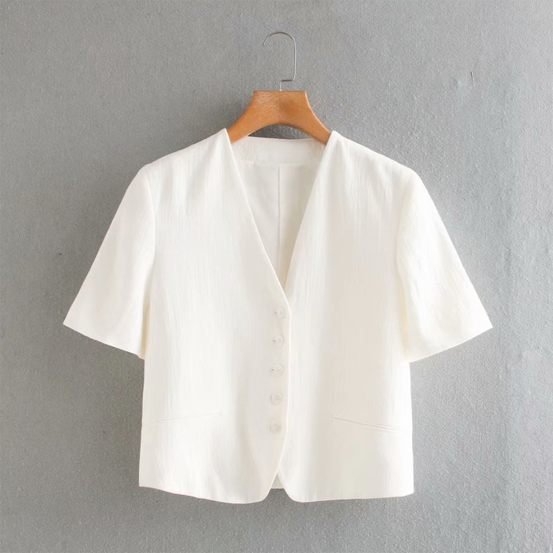 2020 Summer Women Sweet Blazers Coats Short Sleeve V-Neck Single Breasted Blazer Female Vacation Casual White Blazers Clothes
2020 Summer Women Sweet Blazers Coats Short Sleeve V-Neck Single Breasted Blazer Female Vacation Casual White Blazers Clothes