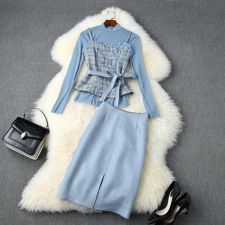 European and American women's clothing 2020 autumn new style Long sleeve shirt Tweed vest Suede skirt Fashion suits, White
European and American women's clothing 2020 autumn new style Long sleeve shirt Tweed vest Suede skirt Fashion suits, White