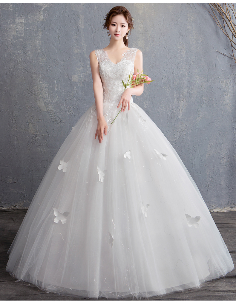 Cheap Tank Wedding Dress 2020 New Summer Sleeveless Bride Ball Gown V Neck Lace Gown Wed Dress 15 Robe De Mariage