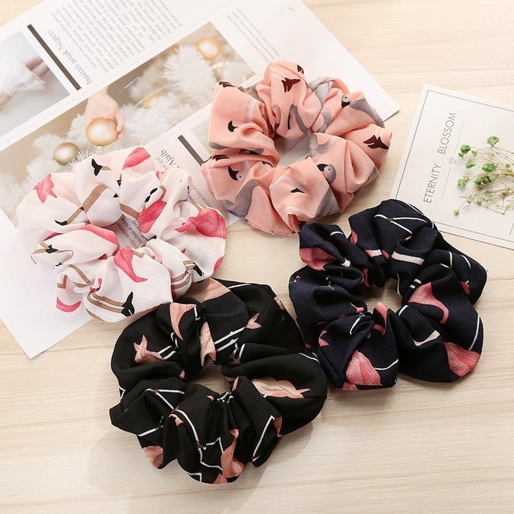 Women Elastic Hair Bands Floral Flamingo Print Sports Dance Scrunchie Soft Hairband Elastic Ponytail Holder Scrunchies Tie Head Rope Cuerda Para La Ca