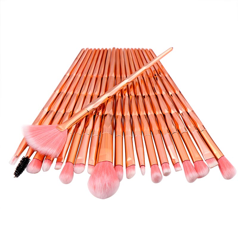Professional 20pcs Diamond Fan Powder Foundation Brush Blush Blending Eyeshadow Lip Cosmetic Eye Make Up Brushes Kit Tool