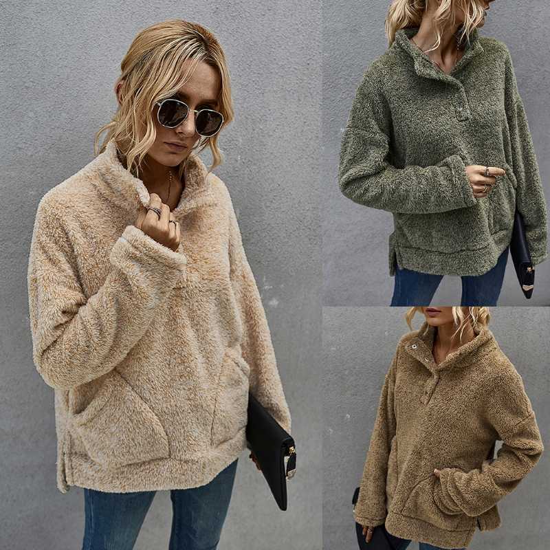 Women Fuzzy Plush Thick Sweatshirt Long Sleeve Stand Collar Buttons Pullover Tops Solid Split Loose Hoodies with Pockets, Beige
Women Fuzzy Plush Thick Sweatshirt Long Sleeve Stand Collar Buttons Pullover Tops Solid Split Loose Hoodies with Pockets, Beige