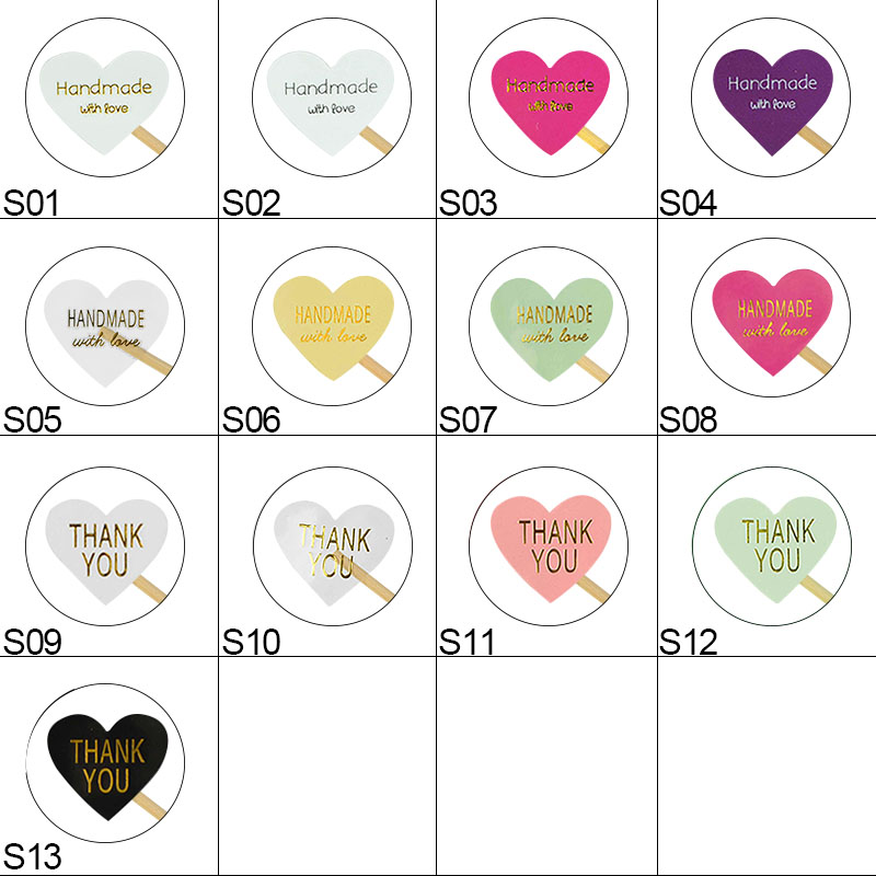 10sheets Thank You Handmade Heart Sticker Colorful Kraft Paper Sealing Label Wedding Birthday Party Gifts Box Stamping Stickers