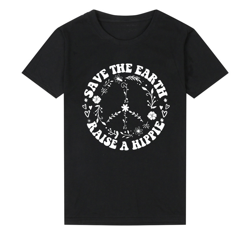 Save The Earth Raise A Hippie Womens Clothing Summer Fashion Kawaii Graphic T Shirt Cotton Shirt 90s Plus Size Top Drop Shipping