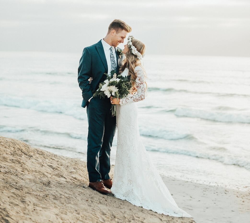 Country Beach Bohemian Full Lace Mermaid A Line Wedding Dresses Long Sleeves Boho Court Train Wedding Dress Bridal Gowns vestidos de novia