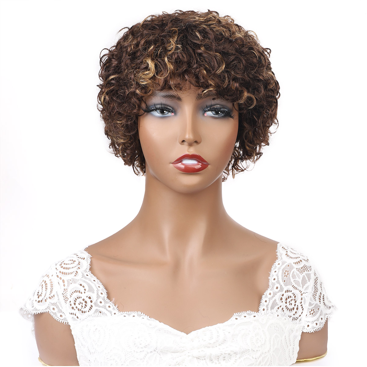 Ishow Short Wigs Brazilian Virgin Hair 4/27 Big Curl Ombre Color Curly Human Hair Wigs with Bangs Colored Curly Bangs 8inch