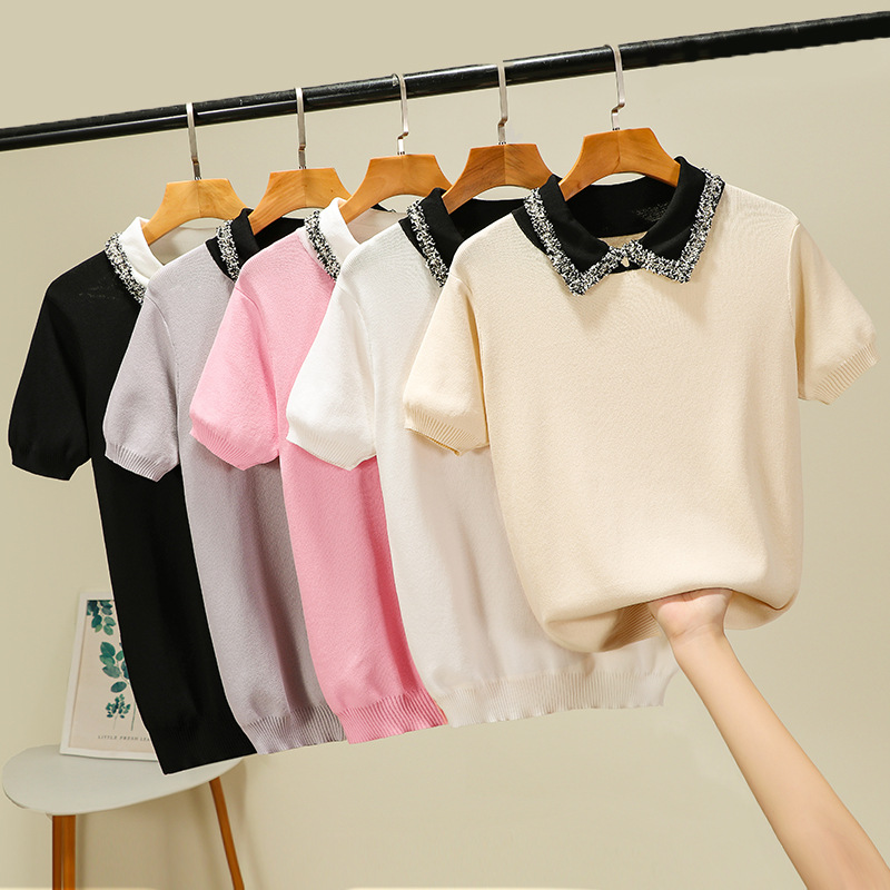 2020 Fashion New Women Shirt Women T-Shirts Knit Knitterd Shirts XY02, Beige