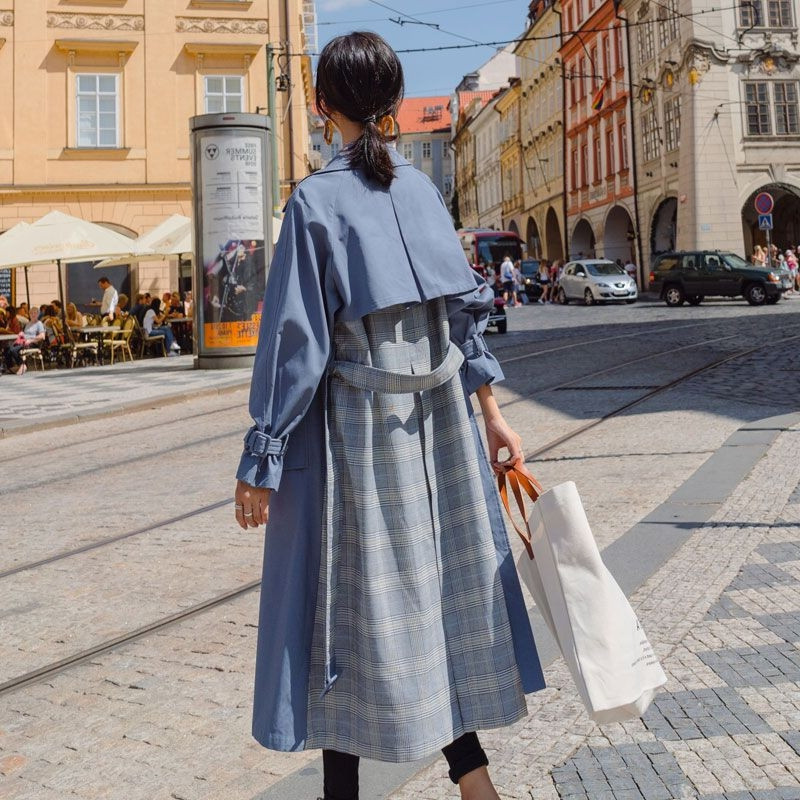 Spring Autumn Long Trench Coat Women Full Sleeve Casual Splice Plaid Loose Outerwear Lady 2020 Fashion Belt Windbreaker m247, Blue
Spring Autumn Long Trench Coat Women Full Sleeve Casual Splice Plaid Loose Outerwear Lady 2020 Fashion Belt Windbreaker m247, Blue