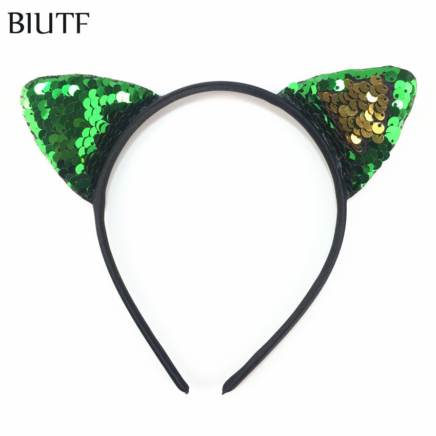20pcs/lot Plastic Headband with 2.4'' Reversible Sequin Embroidery Ear Cat Fashion Hairband Hair Bow Accessories HB068 CX200819