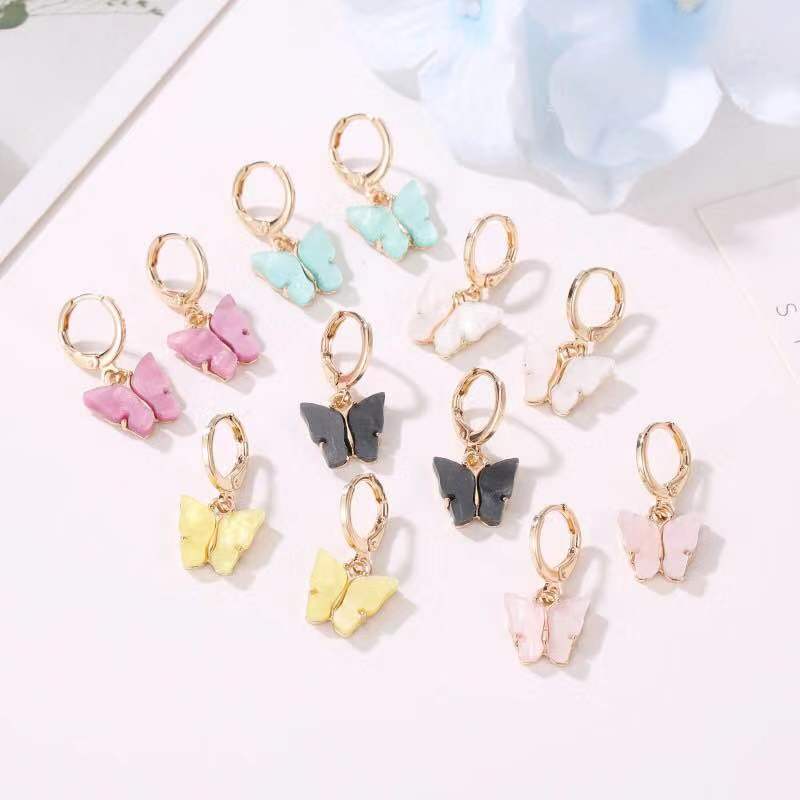Fashion Candy Color Butterfly Earrings For Women Korean Insect Acrylic Charm Stud Earring Girls Indian Jewelry Wholesale