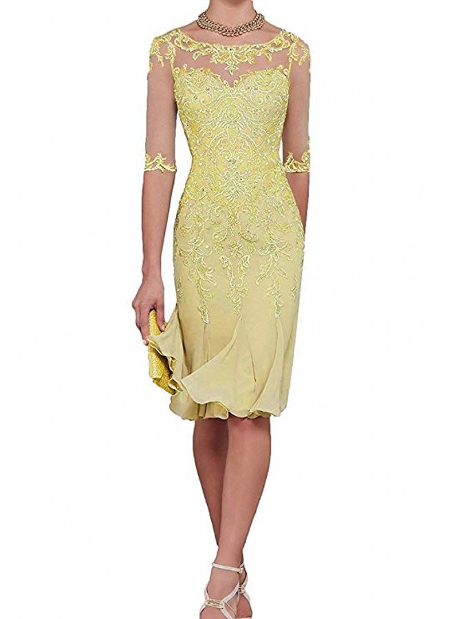 New Half Sleeve Chiffon Mother of The Bride Dresses 2020 Knee Length Mother Formal Dress Party Dinner Prom Gowns robe de soriee
