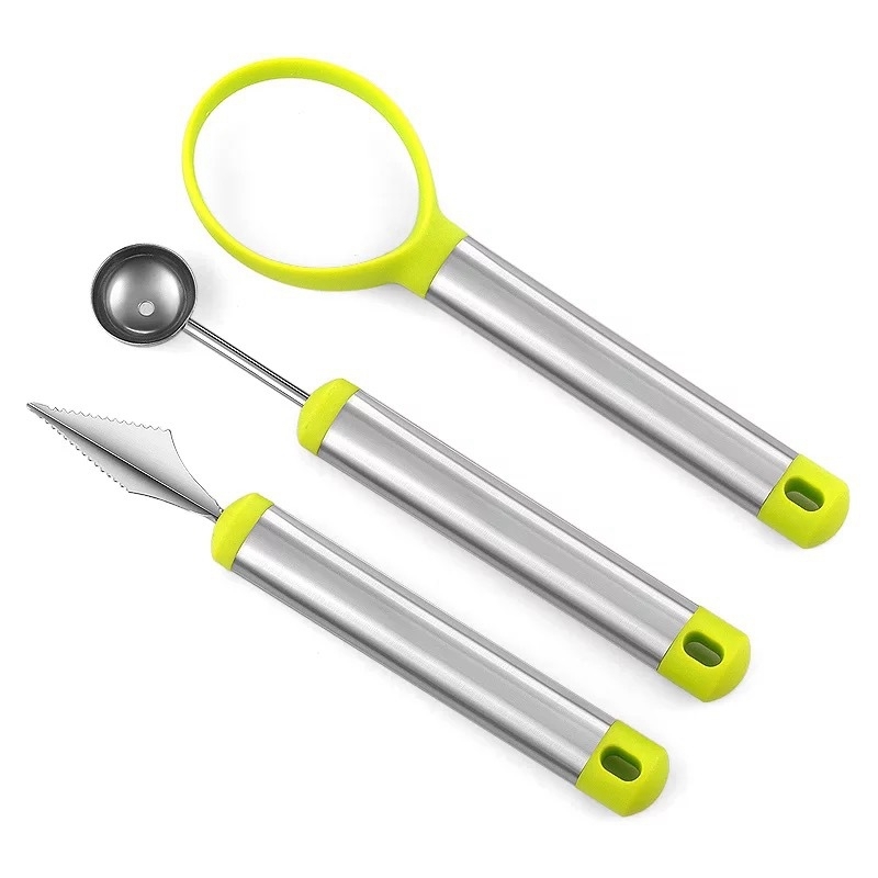 3pcs Creative Fruit Carving Knife Set Watermelon Baller Ice Cream Dig Ball Scoop Spoon Baller Diy Assorted Cold Dishes Tool