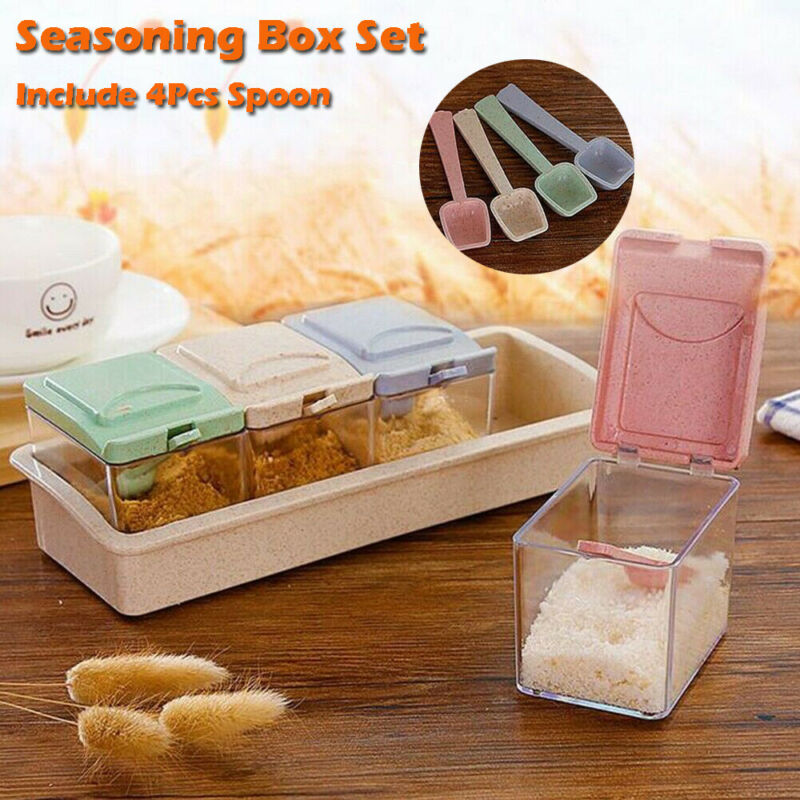 4Grids Salt Seasoning Dispenser Box Rack Spice Jar Container Condiment Kitchen Container Dispenser Salt Seasoning Box w/ 4Spoons
4Grids Salt Seasoning Dispenser Box Rack Spice Jar Container Condiment Kitchen Container Dispenser Salt Seasoning Box w/ 4Spoons