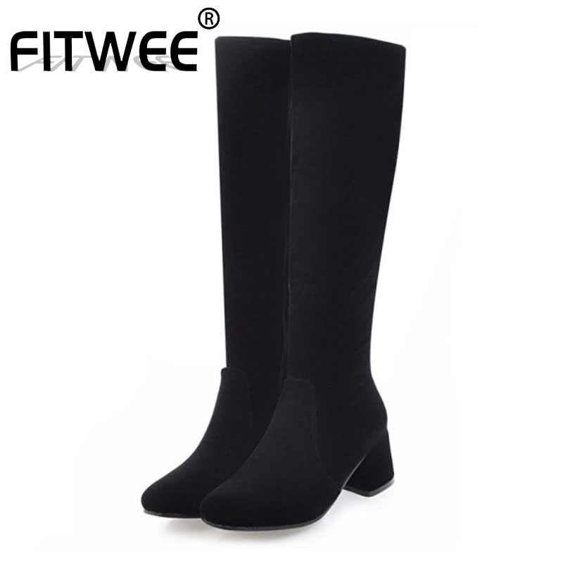 FITWEE New Women Knight Boots Side Zipper Thick Heels Knee High Boots Winter Warm Solid Color Women Footwear Size 34-43, Black
FITWEE New Women Knight Boots Side Zipper Thick Heels Knee High Boots Winter Warm Solid Color Women Footwear Size 34-43, Black